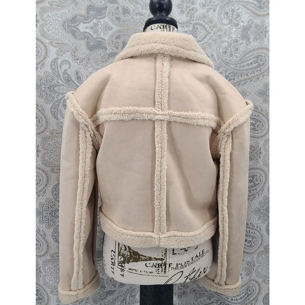 Area Stars Aurora bomber faux suede shearling cream Sz Med Cropped Minimalist - Picture 5 of 13